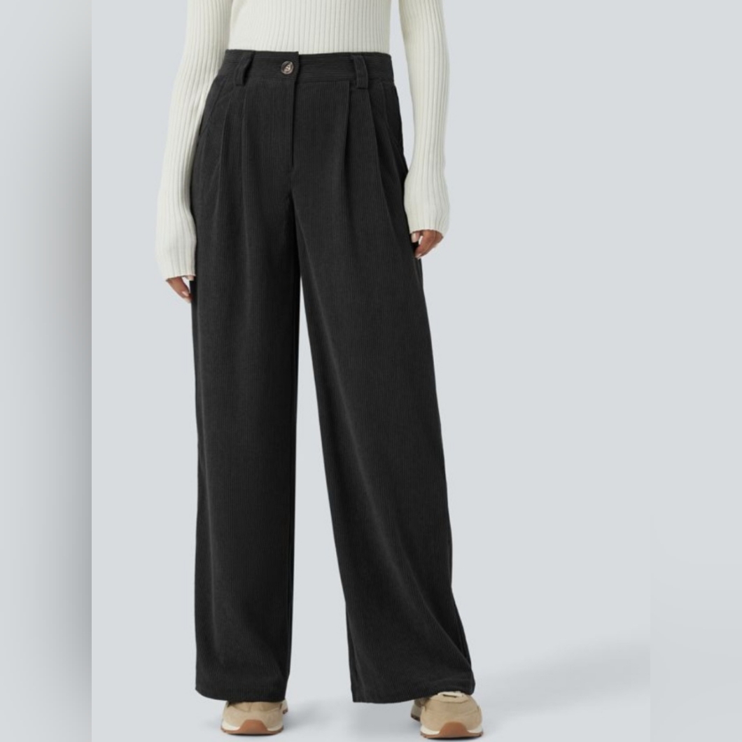 Halara Corduroy Pockets Elegant Comfy Black Wide-Leg Pants Sz Xl